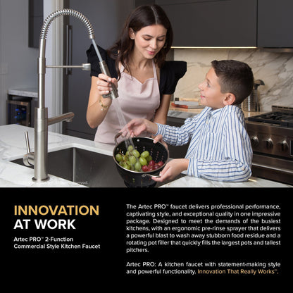 KRAUS Artec Pro 2-Function Commercial Style Pre-Rinse Kitchen Faucet in Black Stainless/Brushed Gold - KPF-1603SBBG