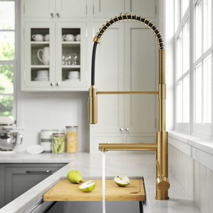 KRAUS Artec Pro Commercial Style Single Handle Kitchen Faucet with Pot Filler in Brushed Brass - KPF-1604BB