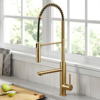 KRAUS Artec Pro Commercial Style Single Handle Kitchen Faucet with Pot Filler in Brushed Brass - KPF-1604BB