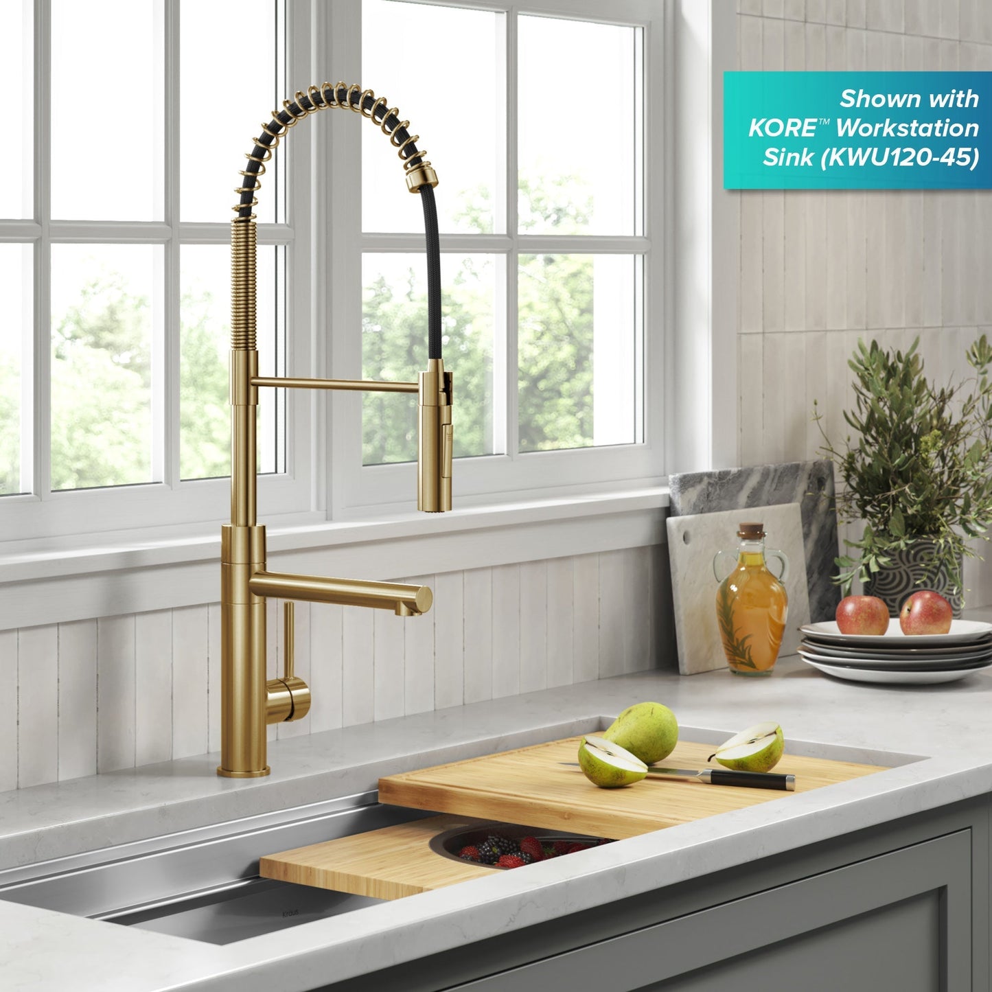 KRAUS Artec Pro Commercial Style Single Handle Kitchen Faucet with Pot Filler in Brushed Brass - KPF-1604BB