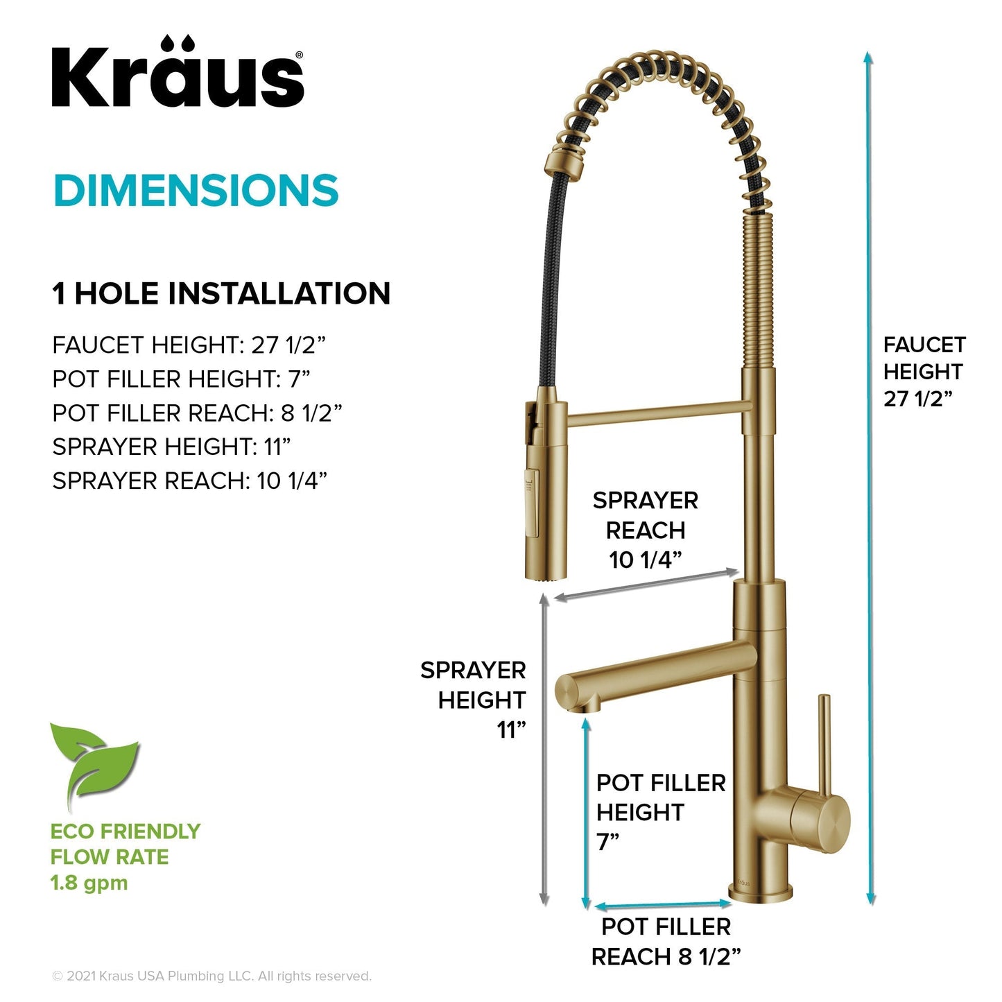 KRAUS Artec Pro Commercial Style Single Handle Kitchen Faucet with Pot Filler in Brushed Brass - KPF-1604BB