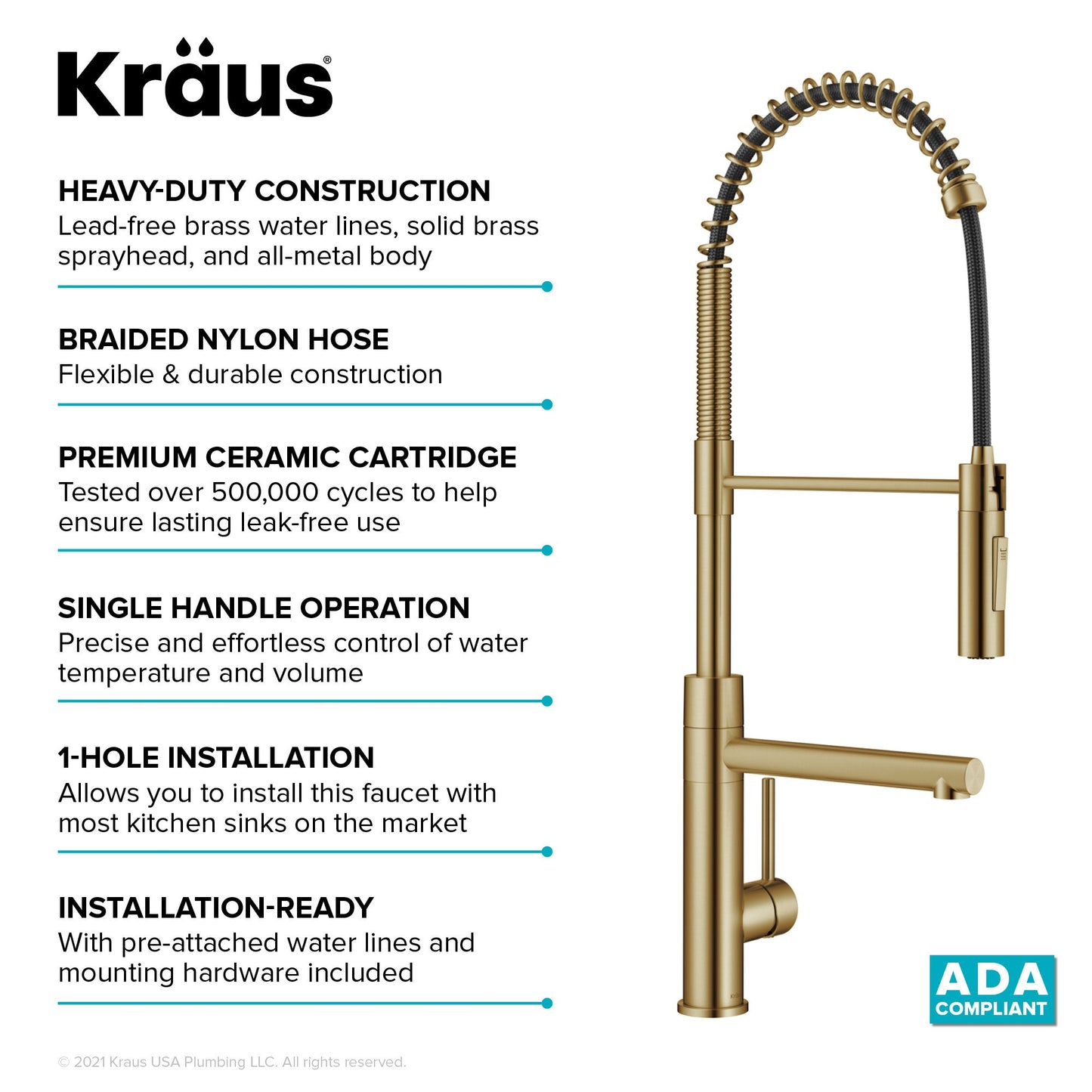 KRAUS Artec Pro Commercial Style Single Handle Kitchen Faucet with Pot Filler in Brushed Brass - KPF-1604BB