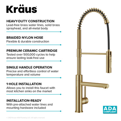 KRAUS Artec Pro Commercial Style Single Handle Kitchen Faucet with Pot Filler in Brushed Brass - KPF-1604BB