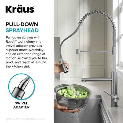 KRAUS Artec Pro Commercial Style Single Handle Kitchen Faucet with Pot Filler in Brushed Brass - KPF-1604BB