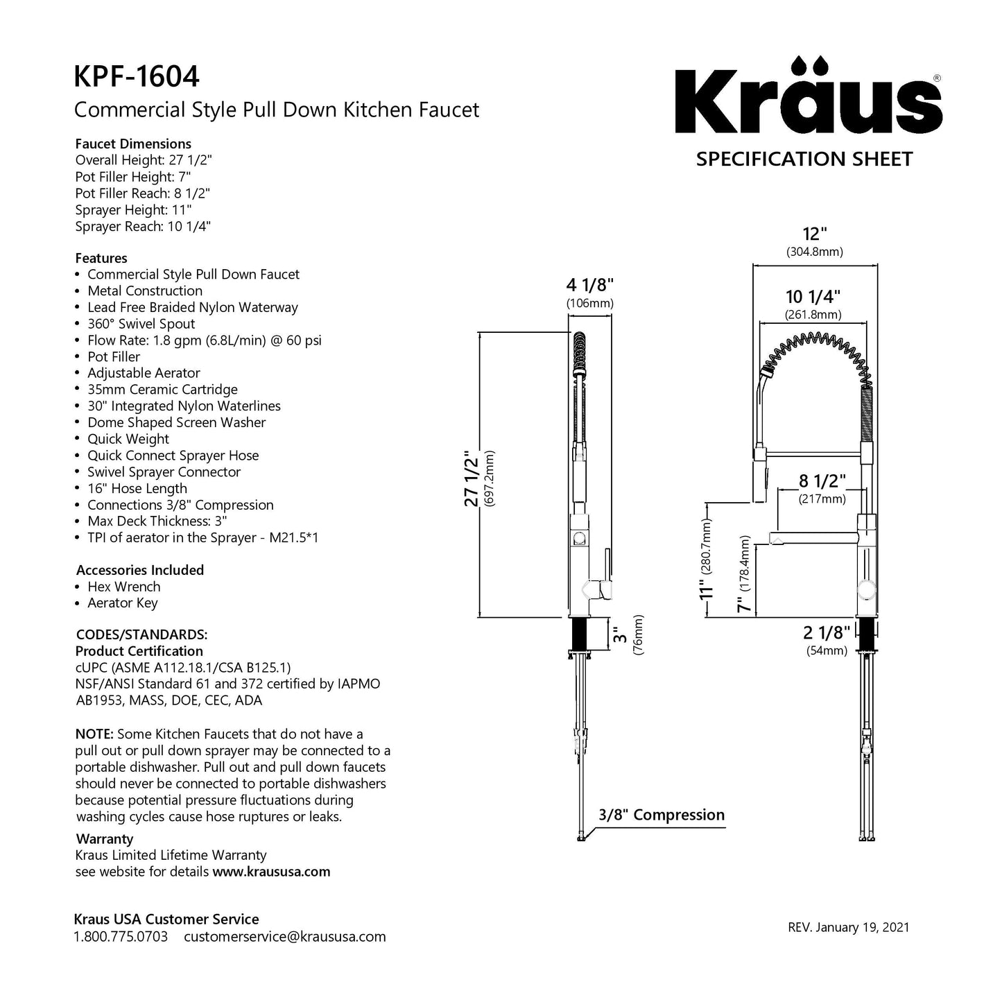 KRAUS Artec Pro Commercial Style Single Handle Kitchen Faucet with Pot Filler in Matte Black / Spot Free Black Stainless Steel - KPF-1604MBSFSB