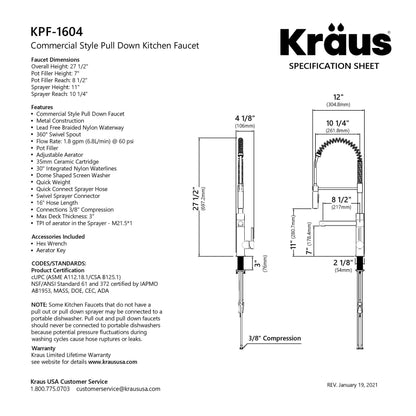 KRAUS Artec Pro Commercial Style Single Handle Kitchen Faucet with Pot Filler in Matte Black / Spot Free Black Stainless Steel - KPF-1604MBSFSB