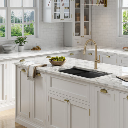 KRAUS Bellucci Workstation 33" Undermount Granite Composite Kitchen Sink in Metallic Black with Accessories