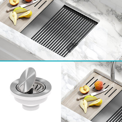 KRAUS Bellucci Workstation 33" Undermount Granite Composite Kitchen Sink in Metallic Black with Accessories