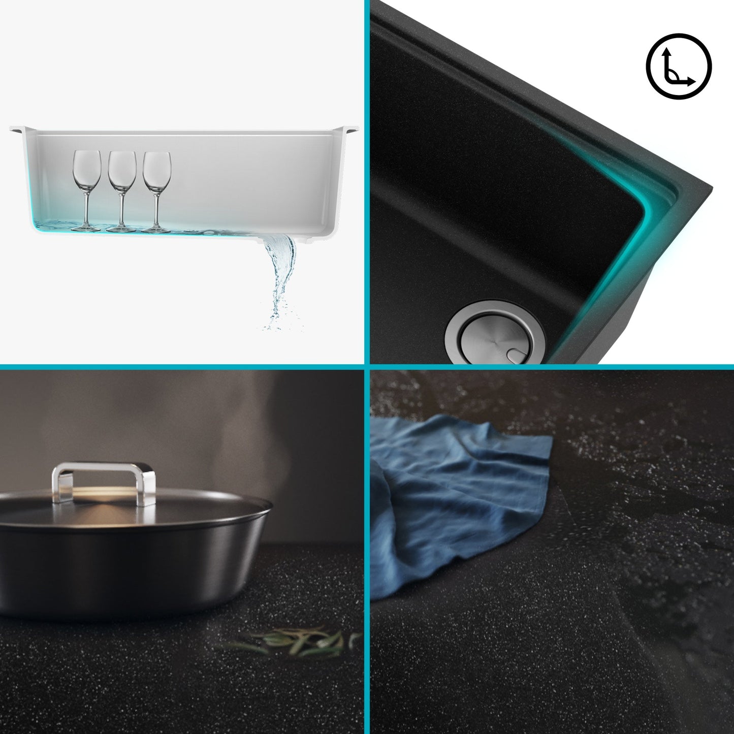 KRAUS Bellucci Workstation 33" Undermount Granite Composite Kitchen Sink in Metallic Black with Accessories
