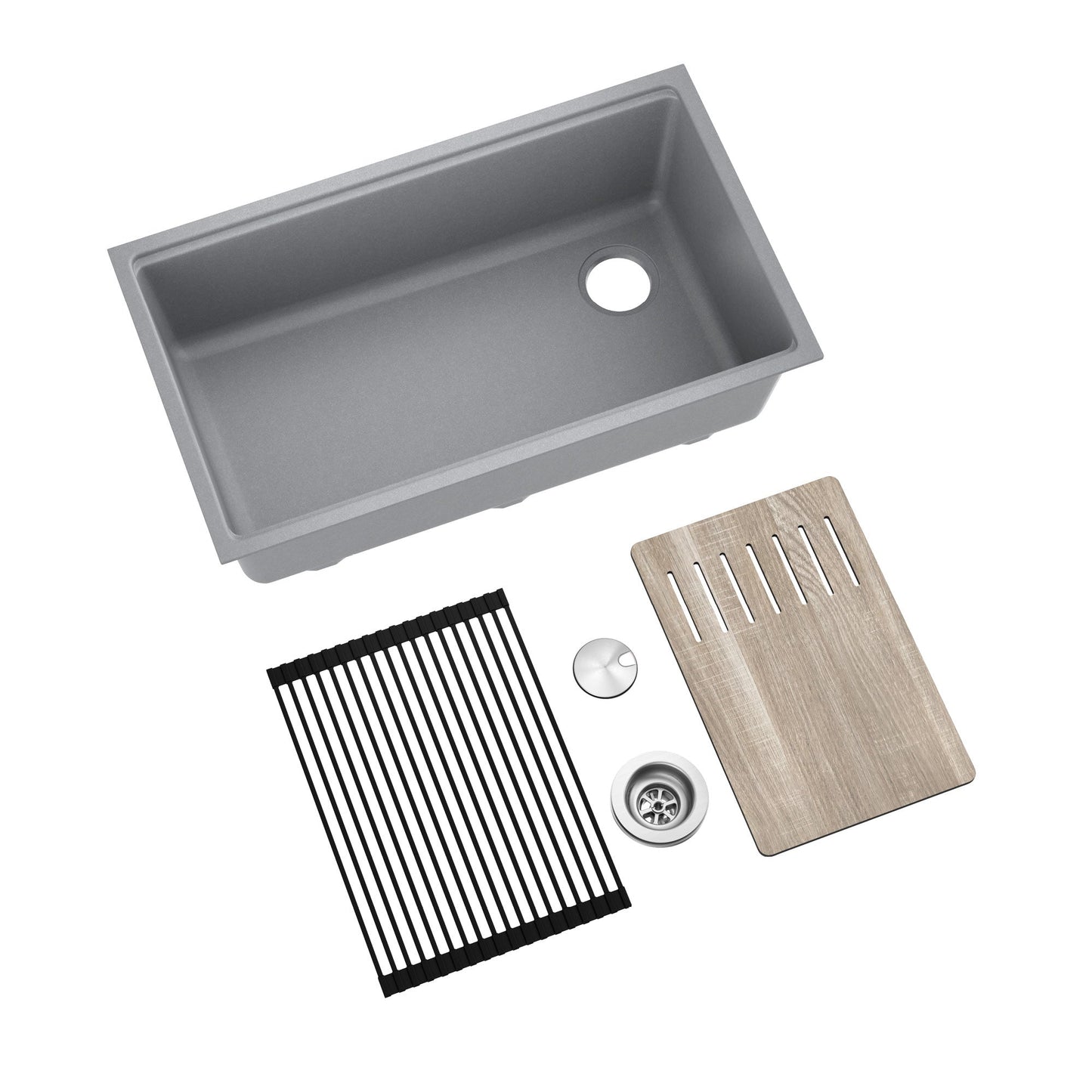KRAUS Bellucci Workstation 33" Undermount Granite Composite Kitchen Sink in Metallic Gray with Accessories