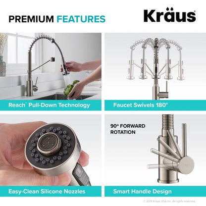 KRAUS Bolden 18-Inch Commercial Kitchen Faucet with Pull-Down Sprayhead in Brushed Brass & Matte Black - KPF-1610BBMB