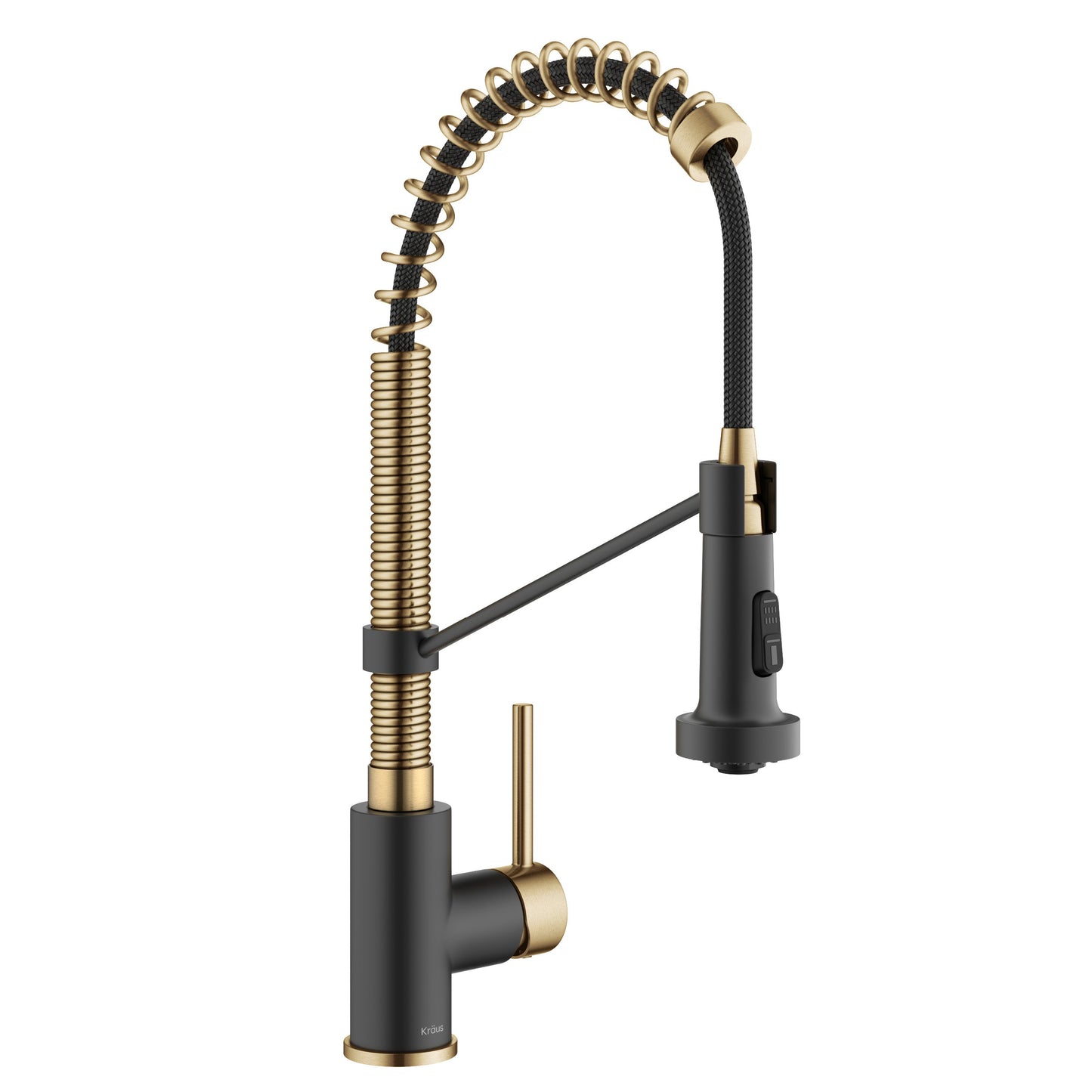 KRAUS Bolden 18-Inch Commercial Kitchen Faucet with Pull-Down Sprayhead in Brushed Brass & Matte Black - KPF-1610BBMB
