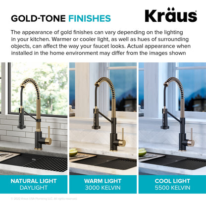 KRAUS Bolden 18-Inch Commercial Kitchen Faucet with Pull-Down Sprayhead in Brushed Brass & Matte Black - KPF-1610BBMB