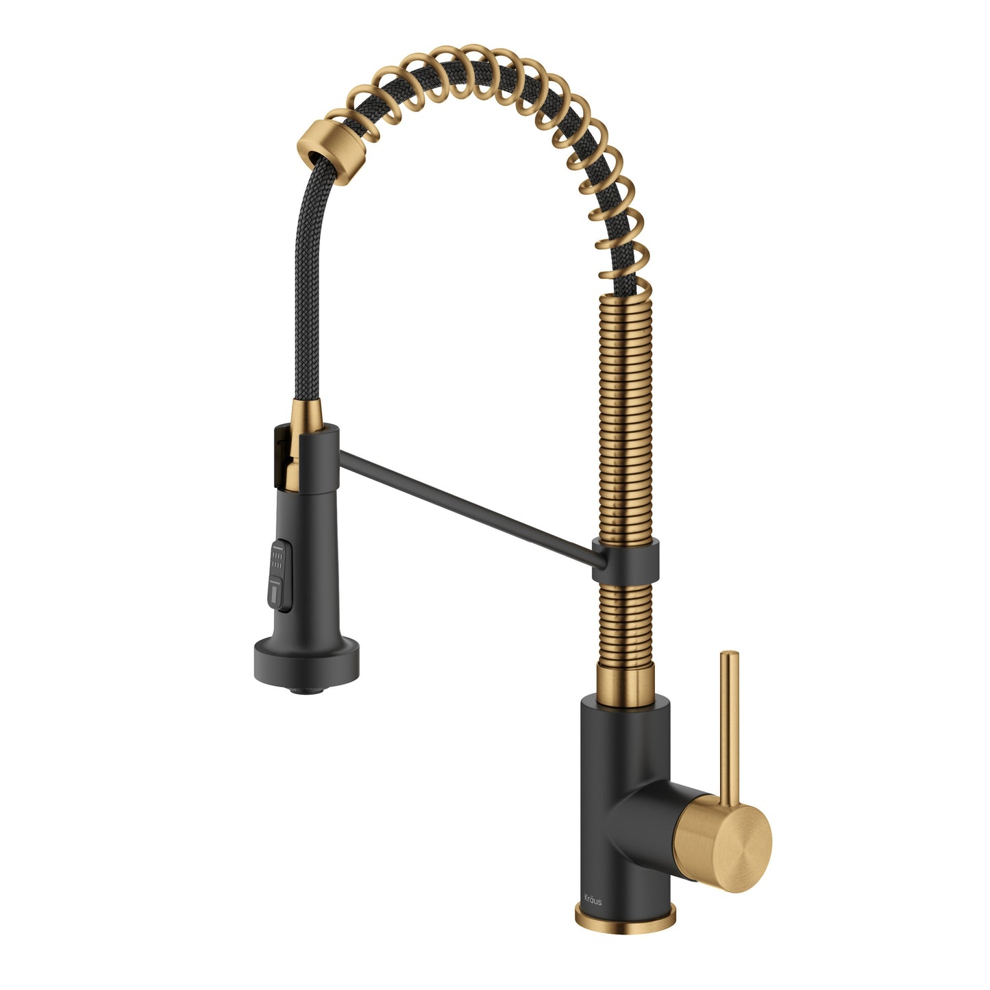KRAUS Bolden 18-Inch Commercial Kitchen Faucet with Pull-Down Sprayhead in Brushed Brass & Matte Black - KPF-1610BBMB