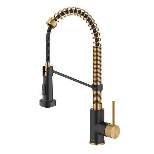 KRAUS Bolden 18-Inch Commercial Kitchen Faucet with Pull-Down Sprayhead in Brushed Brass & Matte Black - KPF-1610BBMB