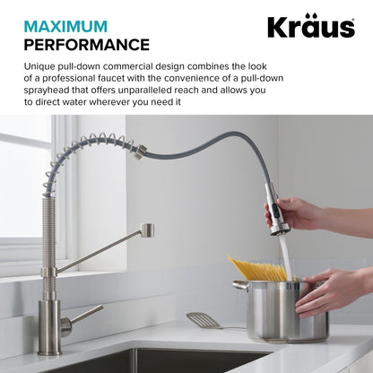 KRAUS Bolden 18-Inch Commercial Kitchen Faucet with Pull-Down Sprayhead in Matte Black Black Stainless - KPF-1610MBSB