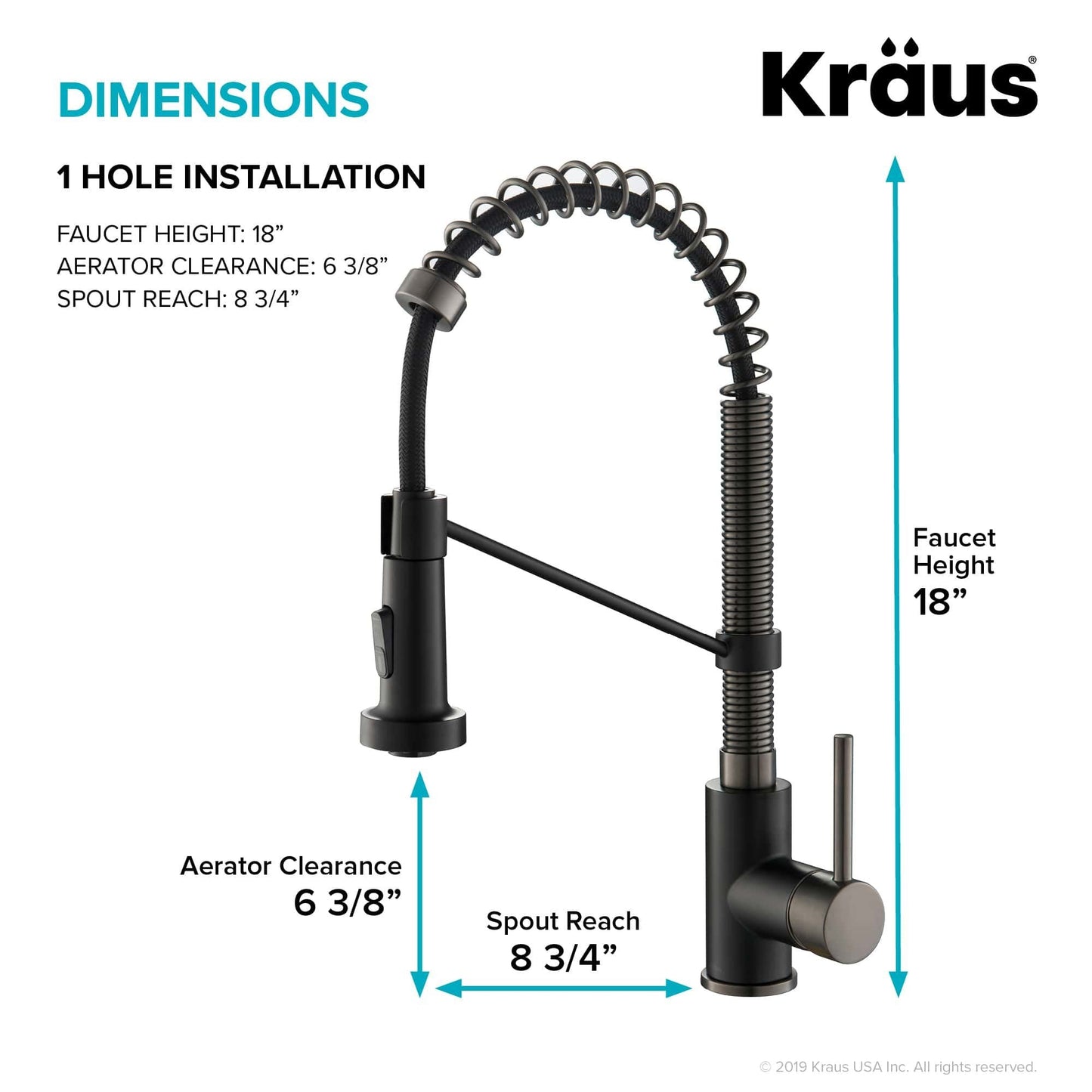 KRAUS Bolden 18-Inch Commercial Kitchen Faucet with Pull-Down Sprayhead in Matte Black Black Stainless - KPF-1610MBSB
