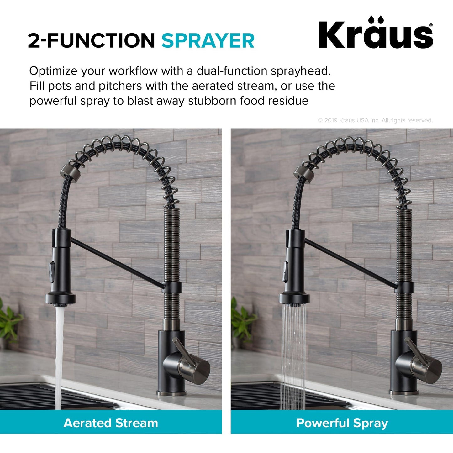KRAUS Bolden 18-Inch Commercial Kitchen Faucet with Pull-Down Sprayhead in Matte Black Black Stainless - KPF-1610MBSB