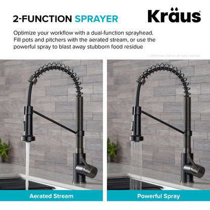 KRAUS Bolden 18-Inch Commercial Kitchen Faucet with Pull-Down Sprayhead in Matte Black Black Stainless - KPF-1610MBSB