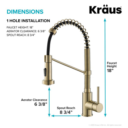 KRAUS Bolden 18-Inch Commercial Kitchen Faucet with Pull-Down Sprayhead in Spot Free Antique Champagne Bronze - KPF-1610SFACB