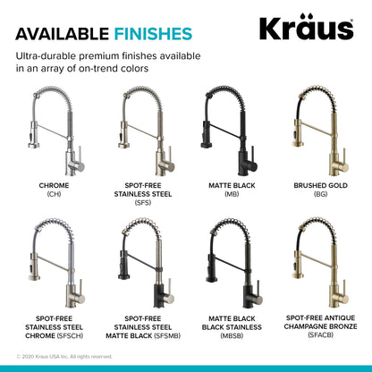 KRAUS Bolden 18-Inch Commercial Kitchen Faucet with Pull-Down Sprayhead in Spot Free Antique Champagne Bronze - KPF-1610SFACB