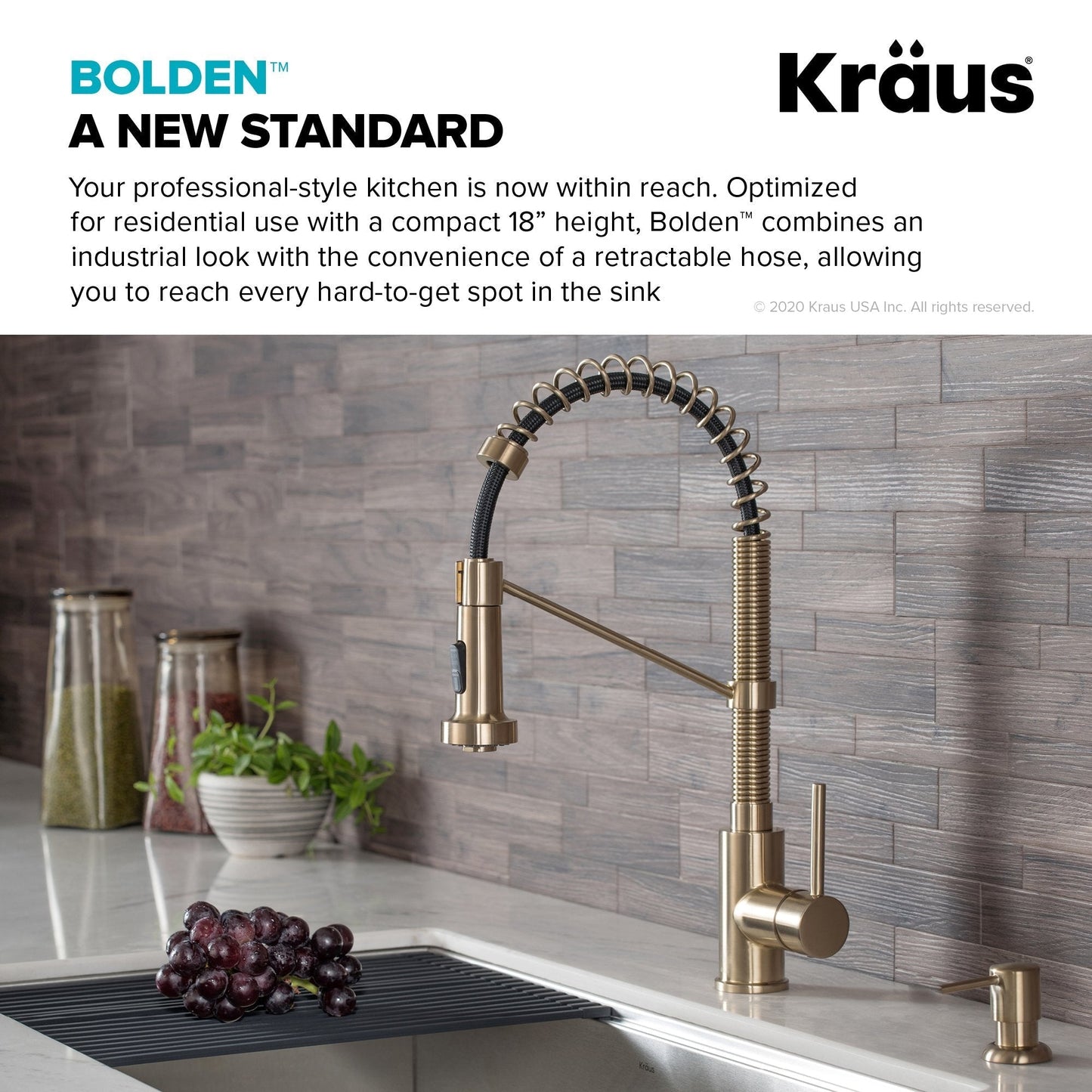 KRAUS Bolden 18-Inch Commercial Kitchen Faucet with Pull-Down Sprayhead in Spot Free Antique Champagne Bronze - KPF-1610SFACB