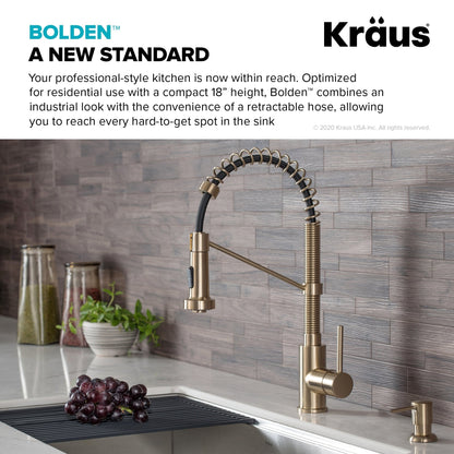 KRAUS Bolden 18-Inch Commercial Kitchen Faucet with Pull-Down Sprayhead in Spot Free Antique Champagne Bronze - KPF-1610SFACB
