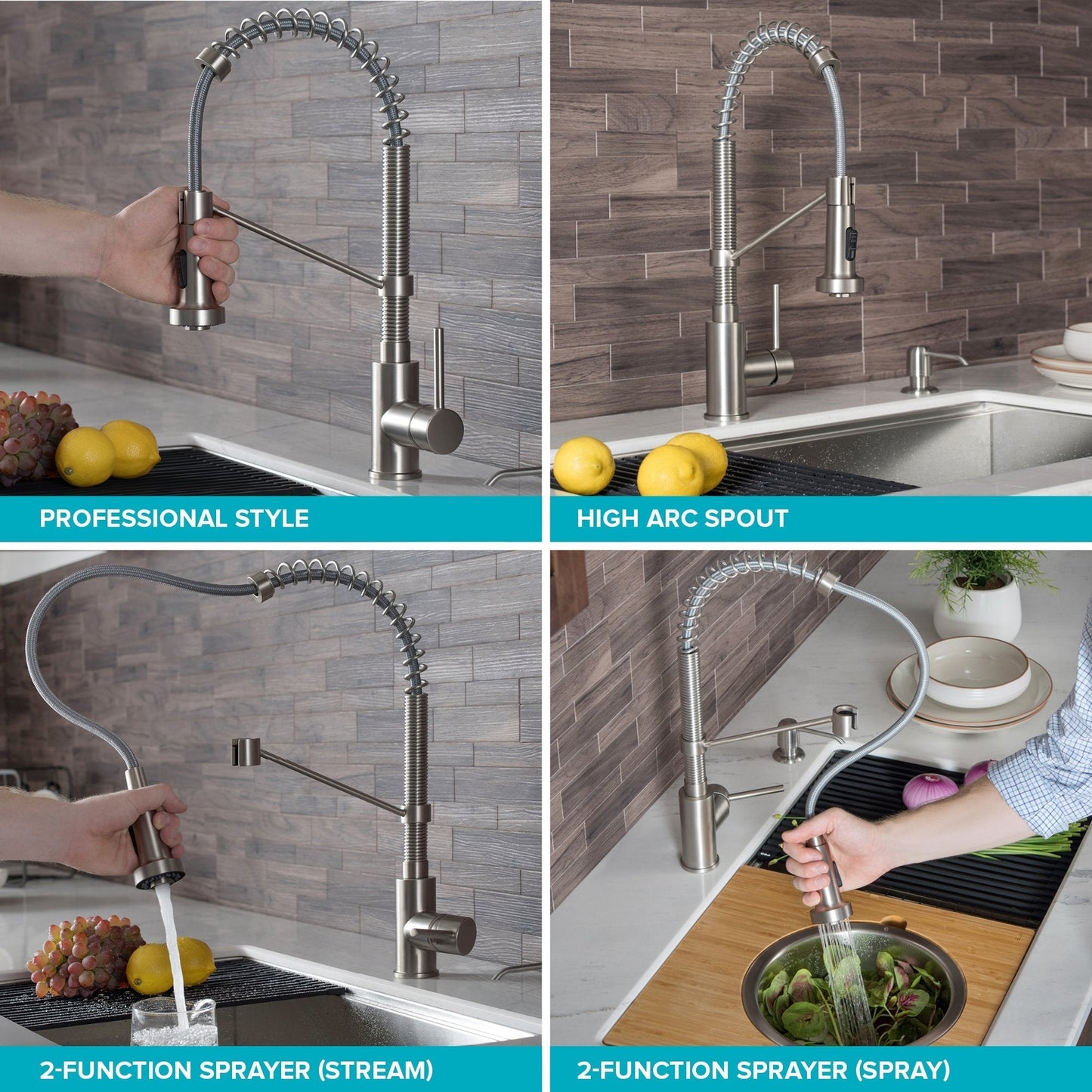 KRAUS Bolden 18-Inch Commercial Kitchen Faucet with Pull-Down Sprayhead in Spot Free Antique Champagne Bronze/Matte Black - KPF-1610SFACBMB