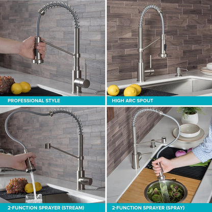 KRAUS Bolden 18-Inch Commercial Kitchen Faucet with Pull-Down Sprayhead in Spot Free Antique Champagne Bronze/Matte Black - KPF-1610SFACBMB