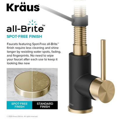 KRAUS Bolden 18-Inch Commercial Kitchen Faucet with Pull-Down Sprayhead in Spot Free Antique Champagne Bronze/Matte Black - KPF-1610SFACBMB