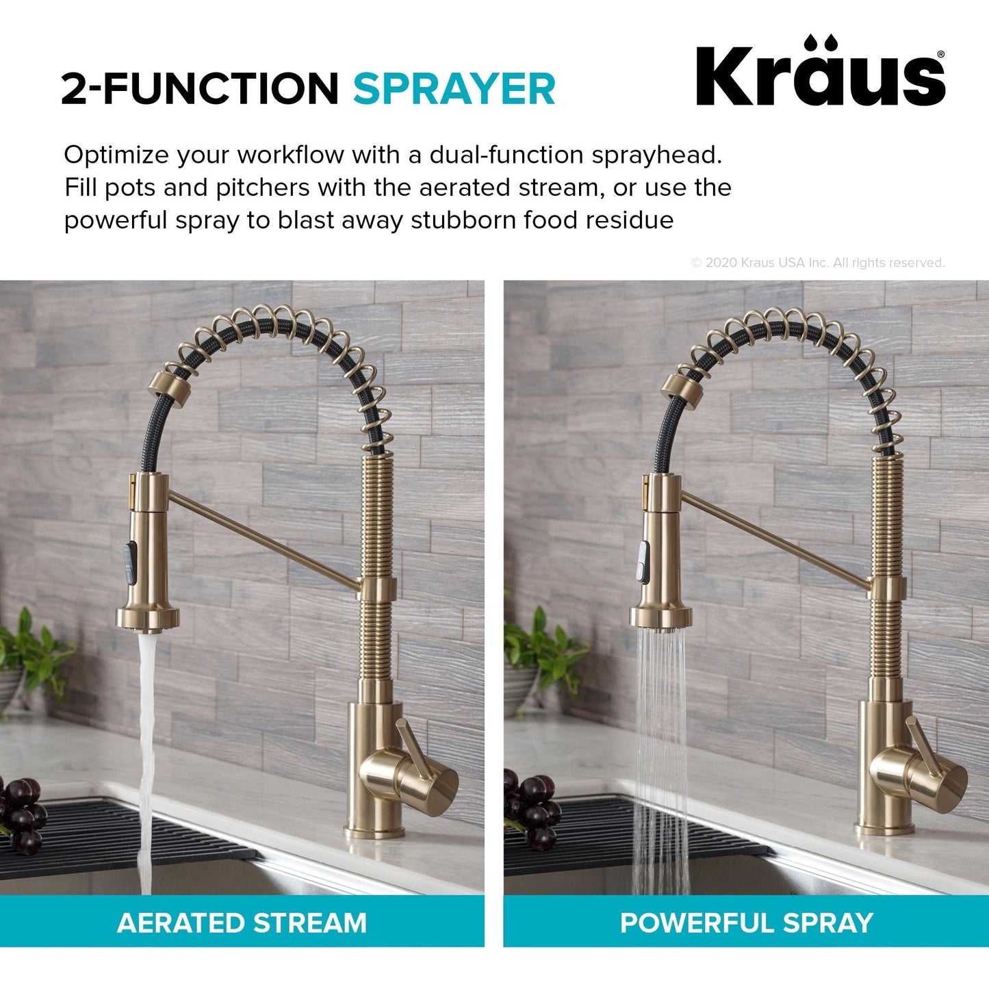 KRAUS Bolden 18-Inch Commercial Kitchen Faucet with Pull-Down Sprayhead in Spot Free Antique Champagne Bronze/Matte Black - KPF-1610SFACBMB