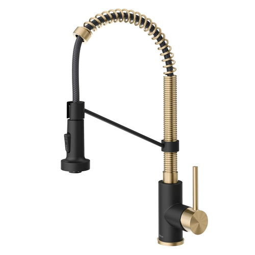 KRAUS Bolden 18-Inch Commercial Kitchen Faucet with Pull-Down Sprayhead in Spot Free Antique Champagne Bronze/Matte Black - KPF-1610SFACBMB