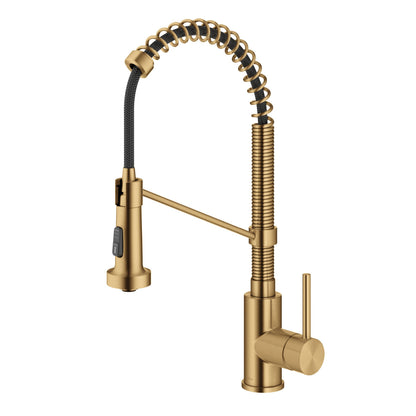 KRAUS Bolden Commercial Style Pull-Down Single Handle 18-Inch Kitchen Faucet in Brushed Brass - KPF-1610BB