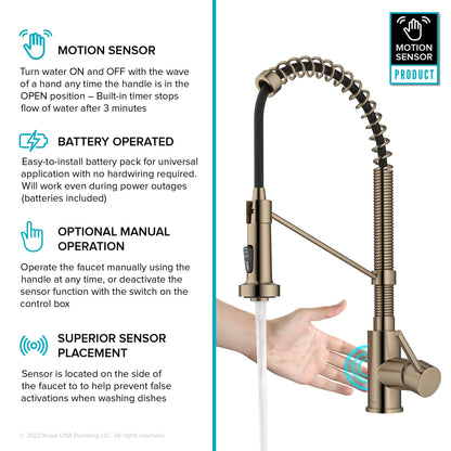 KRAUS Bolden Touchless Pull-Down Single Handle Faucet in Spot Free Antique Champagne Bronze - KSF-1610SFACB