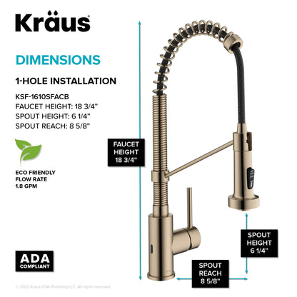 KRAUS Bolden Touchless Pull-Down Single Handle Faucet in Spot Free Antique Champagne Bronze - KSF-1610SFACB