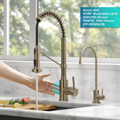 KRAUS Bolden Touchless Pull-Down Single Handle Faucet in Spot Free Antique Champagne Bronze - KSF-1610SFACB