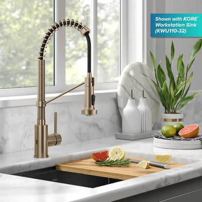 KRAUS Bolden Touchless Pull-Down Single Handle Faucet in Spot Free Antique Champagne Bronze - KSF-1610SFACB