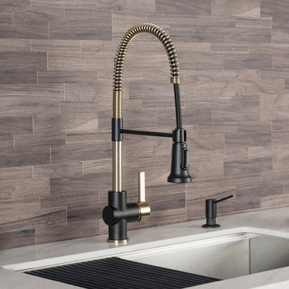 KRAUS Britt Commercial Style Kitchen Faucet in Matte Black/Brushed Gold - KPF-1690BGMB