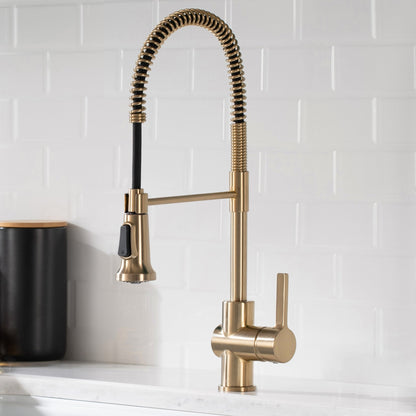 KRAUS Britt Commercial Style Kitchen Faucet in Spot Free Antique Champagne Bronze - KPF-1690SFACB