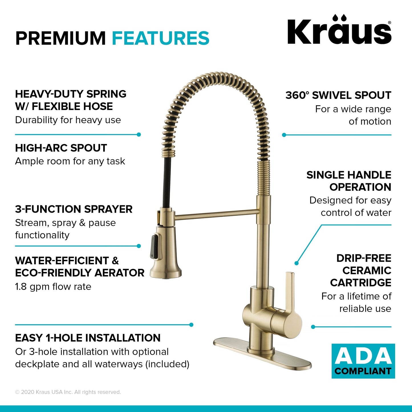 KRAUS Britt Commercial Style Kitchen Faucet in Spot Free Antique Champagne Bronze - KPF-1690SFACB