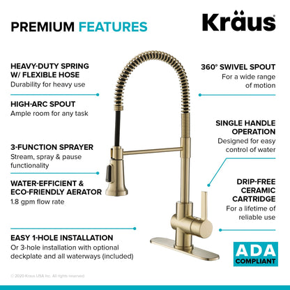 KRAUS Britt Commercial Style Kitchen Faucet in Spot Free Antique Champagne Bronze - KPF-1690SFACB