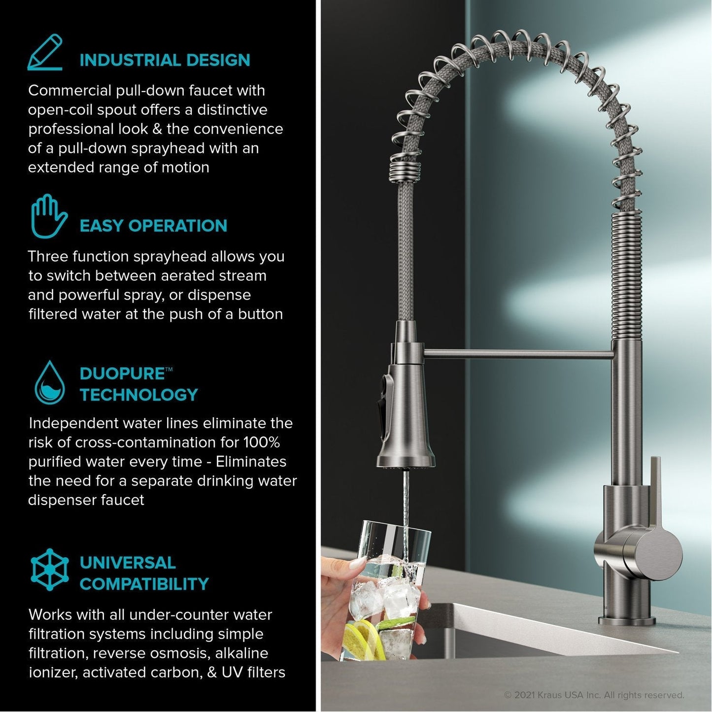KRAUS Britt Commercial Style Kitchen Faucet with Integrated Water Filter Spout in Spot Free Stainless Steel - KFF-1691SFS