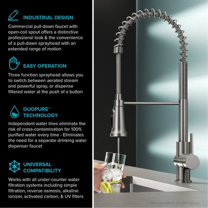KRAUS Britt Commercial Style Kitchen Faucet with Integrated Water Filter Spout in Spot Free Stainless Steel - KFF-1691SFS