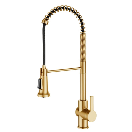 KRAUS Britt Commercial Style Pull-Down Single Handle Kitchen Faucet in Brushed Brass - KPF-1691BB