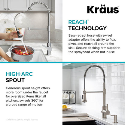 KRAUS Britt Commercial Style Pull-Down Single Handle Kitchen Faucet in Matte Black & Spot Free Black Stainless Steel - KPF-1691MBSFSB