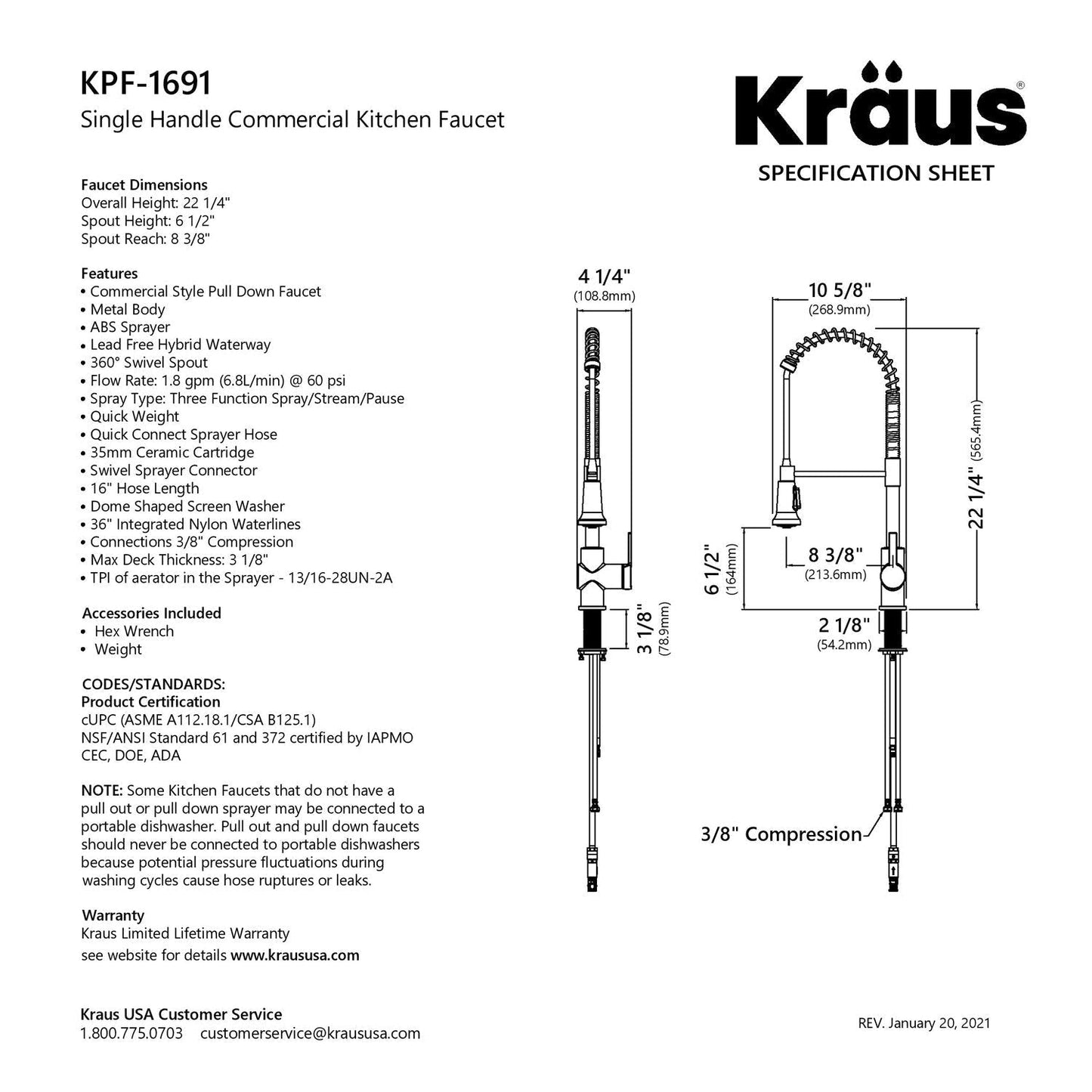 KRAUS Britt Commercial Style Pull-Down Single Handle Kitchen Faucet in Matte Black & Spot Free Black Stainless Steel - KPF-1691MBSFSB