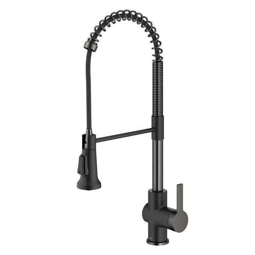 KRAUS Britt Commercial Style Pull-Down Single Handle Kitchen Faucet in Matte Black & Spot Free Black Stainless Steel - KPF-1691MBSFSB