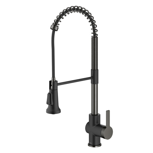 KRAUS Britt Commercial Style Pull-Down Single Handle Kitchen Faucet in Matte Black & Spot Free Black Stainless Steel - KPF-1691MBSFSB