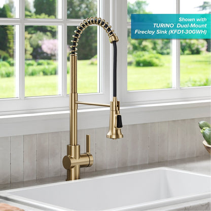 KRAUS Britt Commercial Style Pull-Down Single Handle Kitchen Faucet in Spot Free Antique Champagne Bronze - KPF-1691SFACB
