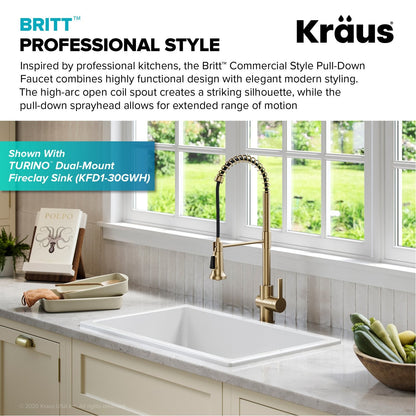 KRAUS Britt Commercial Style Pull-Down Single Handle Kitchen Faucet in Spot Free Antique Champagne Bronze - KPF-1691SFACB